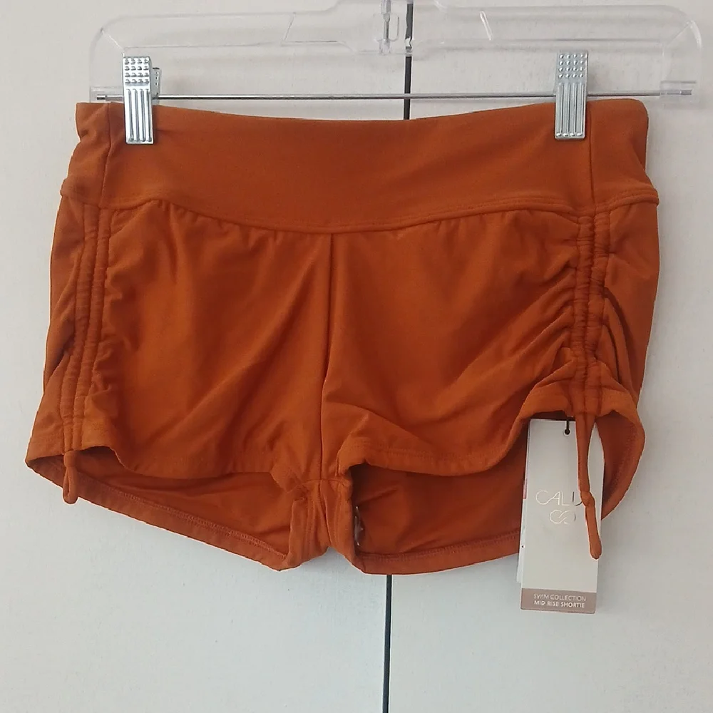 Alia Orange Athletic Shorts with Ruched Sides - Picture 1 of 6